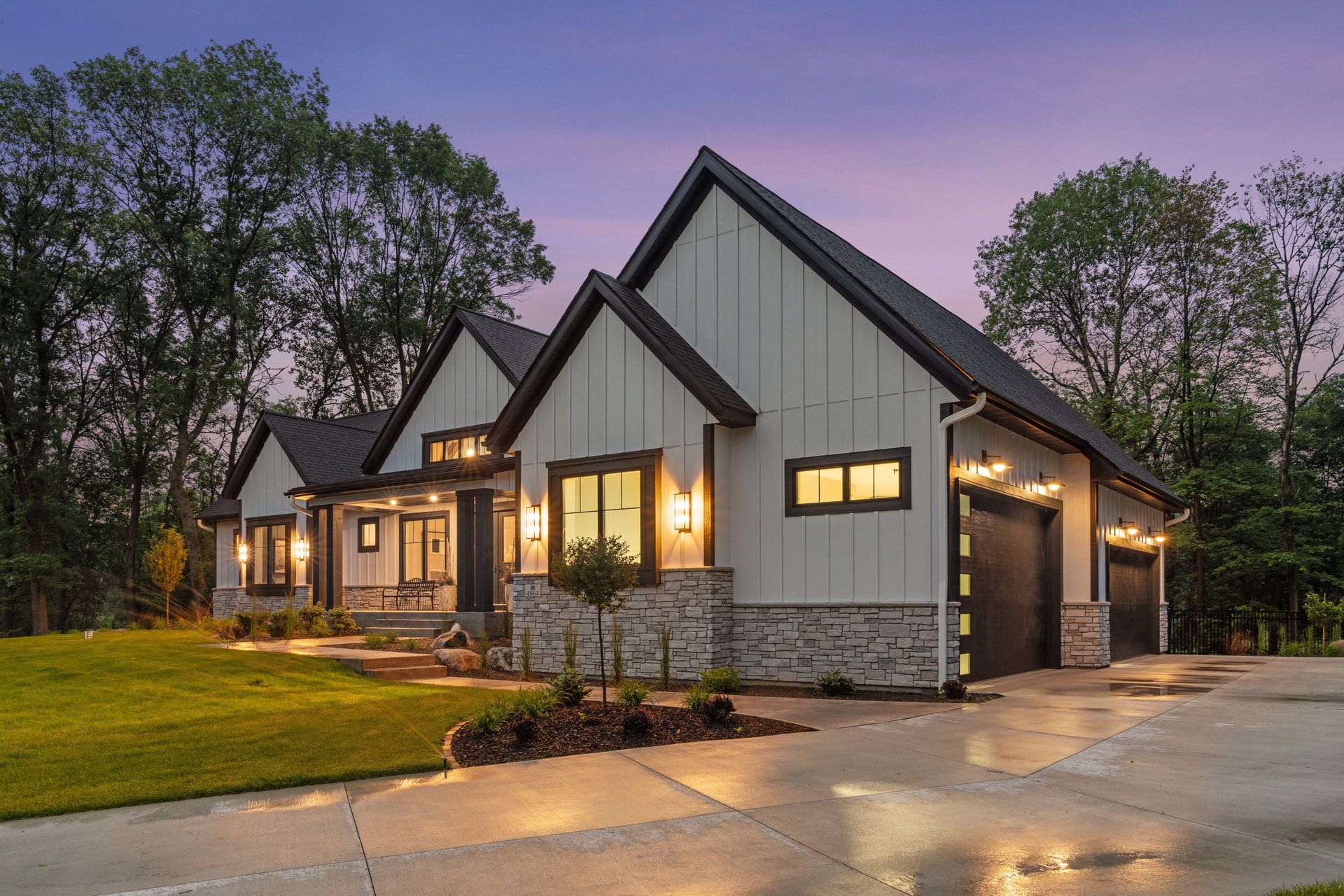 Home beautifully illuminated at dusk